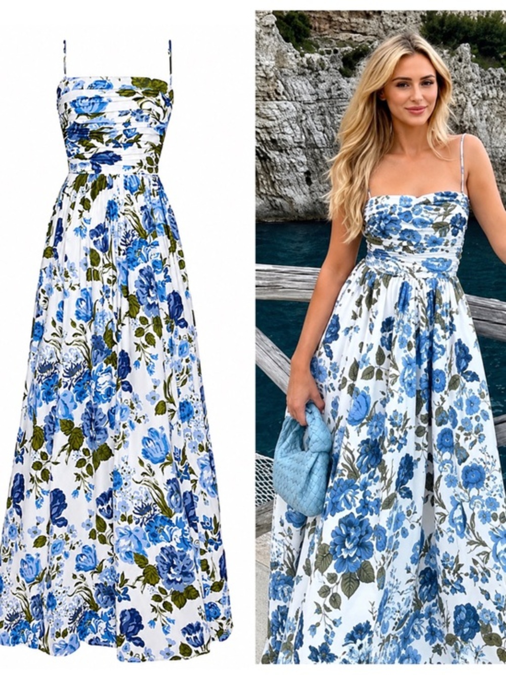 NWT Reformation Kastoria Strapless Floral Maxi Dress in White & Blue Size 2 - Picture 1 of 16